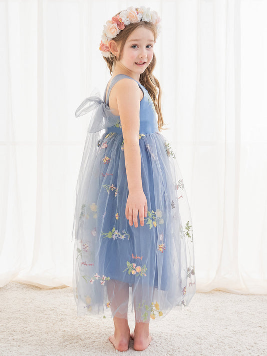 A-Linie Tüll Knöchellanges blaues Kleid (2003227598) 