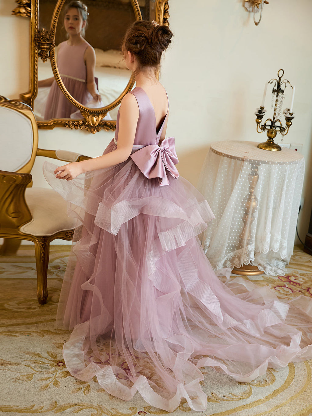 Duchesse-Linie/Princess-Linie Satin Tüll Bodenlang Blumenmädchenkleid 