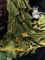 Vintage Grün Stufen Volant Langes Ballkleid Party Abendkleid Y7548