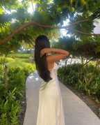 Vestido de fiesta largo de satén blanco con tirantes finos Y7517