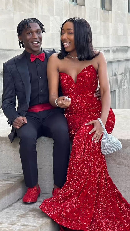 Shiny Mermaid Red Sequin Evening Dress Elegant Formal Gown  Y663