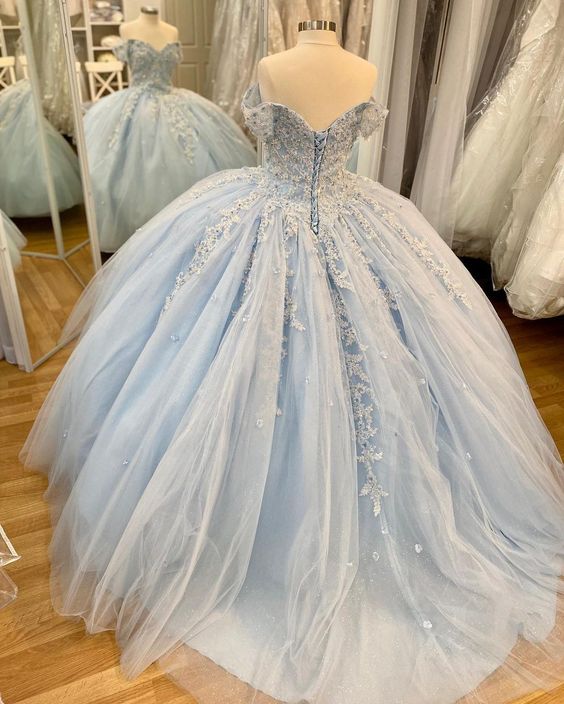 Winter Wunderbare Land Blau Spitze Appliques Ballkleid Süße 16 Kleid Y615