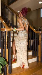 Luxuriöses Kristall-Meerjungfrau-Abendkleid mit Seitenschlitz, sexy Abendkleid Y547