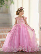 Vestido de fiesta/princesa de encaje con cola larga, color rosa, para cumpleaños
