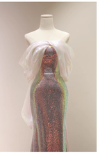 Charmantes Pailletten-Meerjungfrau-Abendkleid, glänzend, lang, Ballkleid Y7687