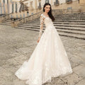 Elegant Round Neck Wedding Dresses 2023 Lace Long Sleeve Decal A-line Fashion Women's Bridal Dress Robe Back Strap Design De-payinti