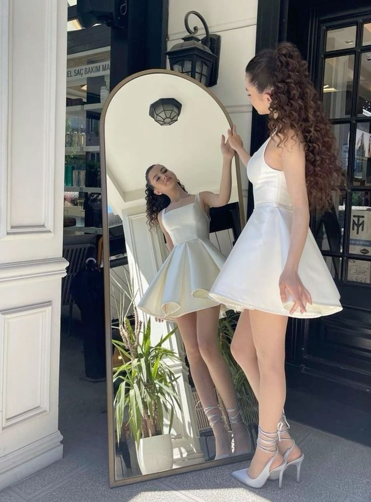 Elegante vestido de fiesta corto de satén color marfil con tirantes en forma de A, vestido de cumpleaños Y7658