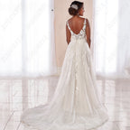 Boho Wedding Dresses Spaghetti Straps A-Line Applique Bride Gowns Sexy Backless Sleeveless Tulle robe de mariée-payinti