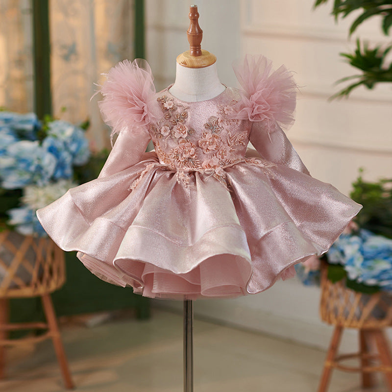 Vestido de tul satinado hasta la rodilla para fiesta de primer cumpleaños de niña