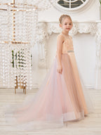 A-Linie Satin Tüll Sweep/Pinsel zug Champagner Kleid (010226776) 