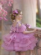 Vestido de fiesta/princesa de tul hasta la rodilla para niña de las flores de cumpleaños
