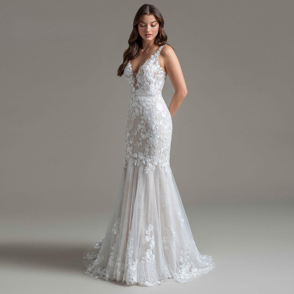 Charming Trumpet Wedding Dresses Sleeveless Scoop Pleat Appliques Bridal Gown Vestido De Casamento Customised For Women-payinti