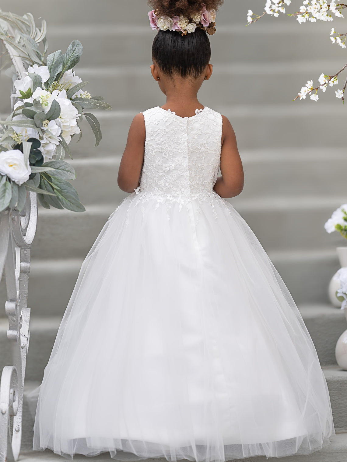 Duchesse-Linie/Princess-Linie Satin Tüll Bodenlang Blumenmädchenkleid 