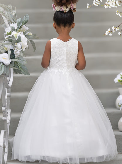 Duchesse-Linie/Princess-Linie Satin Tüll Bodenlang Blumenmädchenkleid 