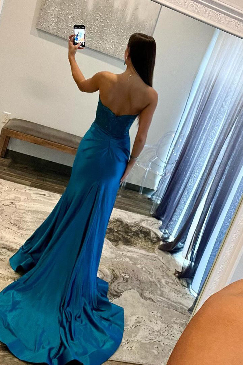 Königsblaue trägerlose Meerjungfrau-Ballkleider