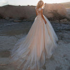 Scoop Lace Applique A Line Wedding Dresses Sleeveless Illusion Tulle Boho Bridal Gown Vestido De Noiva-payinti