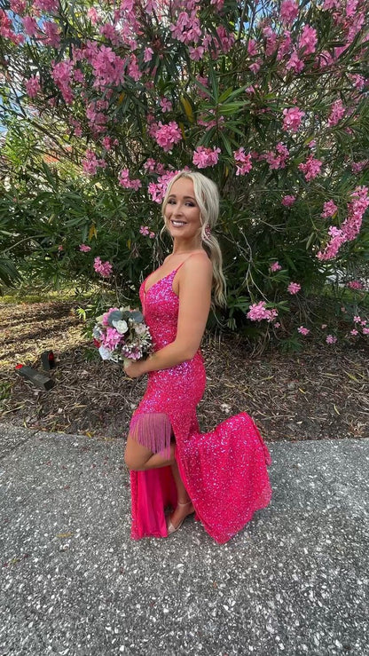 Vestido de fiesta largo con tirantes finos y espalda con cordones y lentejuelas, vestido de noche Y35