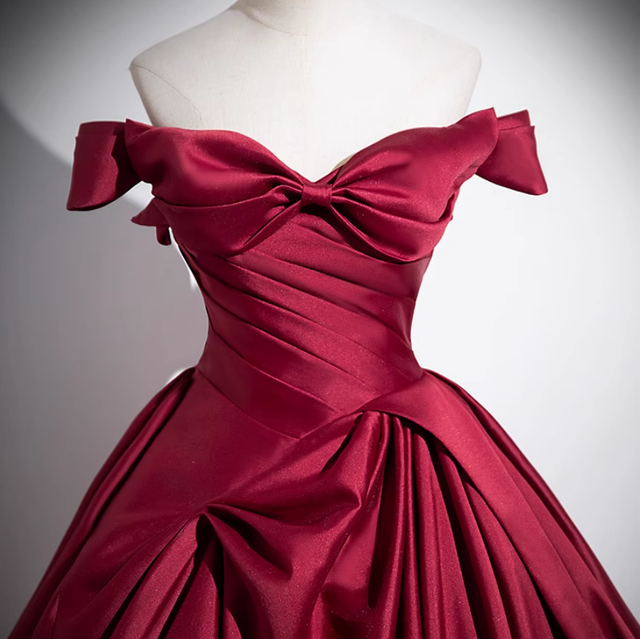 Mode Burgund Satin Falten Ballkleid A-Linie Elegantes Ballkleid Y7661
