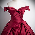 Mode Burgund Satin Falten Ballkleid A-Linie Elegantes Ballkleid Y7661