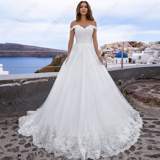 Sweetheart Wedding Dress Appliques A Line Wedding Gowns Off Shoulder Lace Up Vestidos De Noiva Mariage Princess-payinti