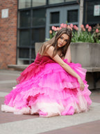Xiomara | Vestido de fiesta largo con escote corazón, plisado y volantes