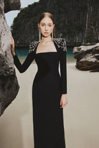 French Elegant Square Neck Long Sleeve Prom Dress