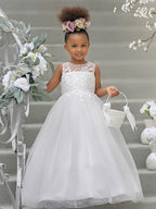 Duchesse-Linie/Princess-Linie Satin Tüll Bodenlang Blumenmädchenkleid 
