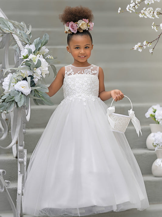Duchesse-Linie/Princess-Linie Satin Tüll Bodenlang Blumenmädchenkleid 