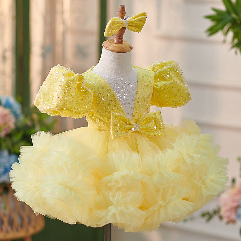 Vestido de tul con lentejuelas hasta la rodilla para niña
