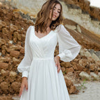 Puff Sleeve Wedding Dresses Women Vestido De Novia Long Chiffon Elegant V-Neck A-Line Backless Bridal Gown Robe Mariée-payinti