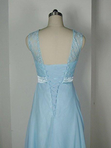 Vestido de dama de honor de encaje azul bebé para fiesta de bodas BD012