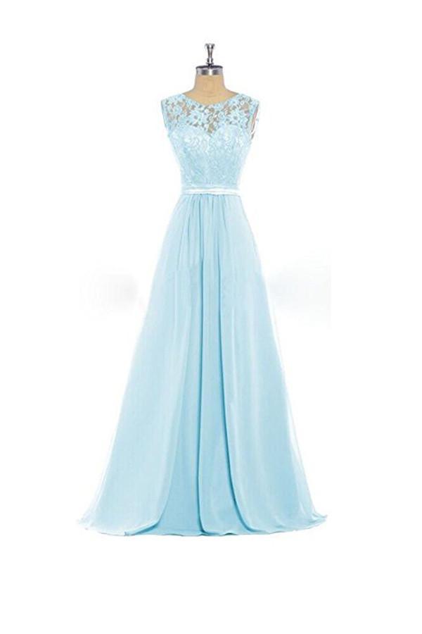 Vestido de dama de honor de encaje azul bebé para fiesta de bodas BD012