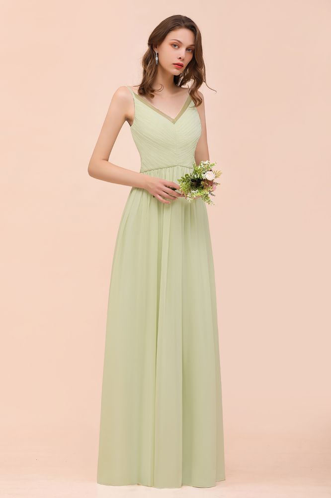 Vestido de dama de honor color salvia sin espalda hasta el suelo Vestido de dama de honor primavera/verano