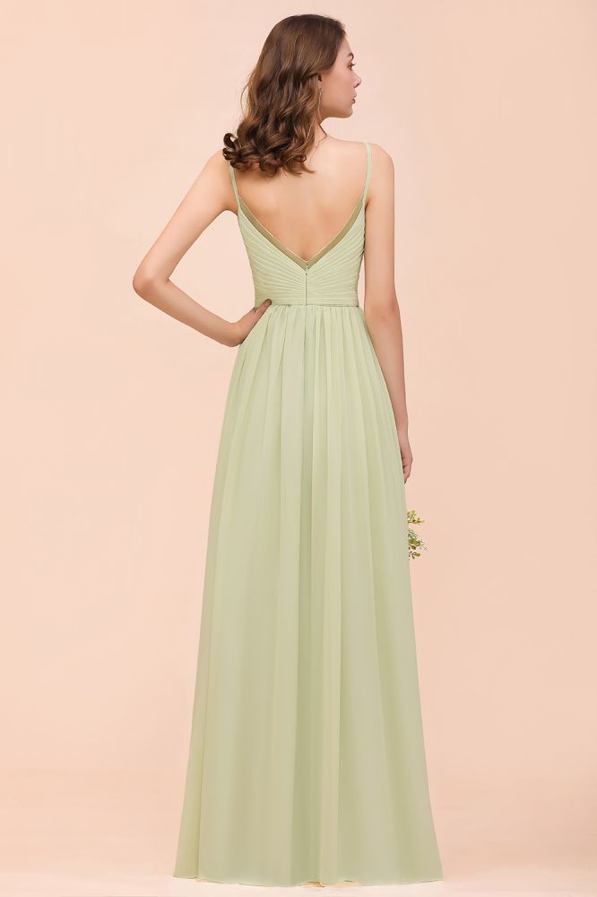 Vestido de dama de honor color salvia sin espalda hasta el suelo Vestido de dama de honor primavera/verano