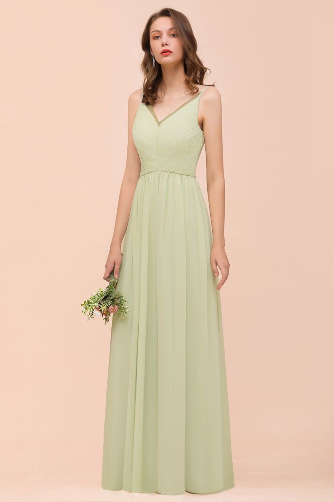 Vestido de dama de honor color salvia sin espalda hasta el suelo Vestido de dama de honor primavera/verano