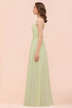 Vestido de dama de honor color salvia sin espalda hasta el suelo Vestido de dama de honor primavera/verano