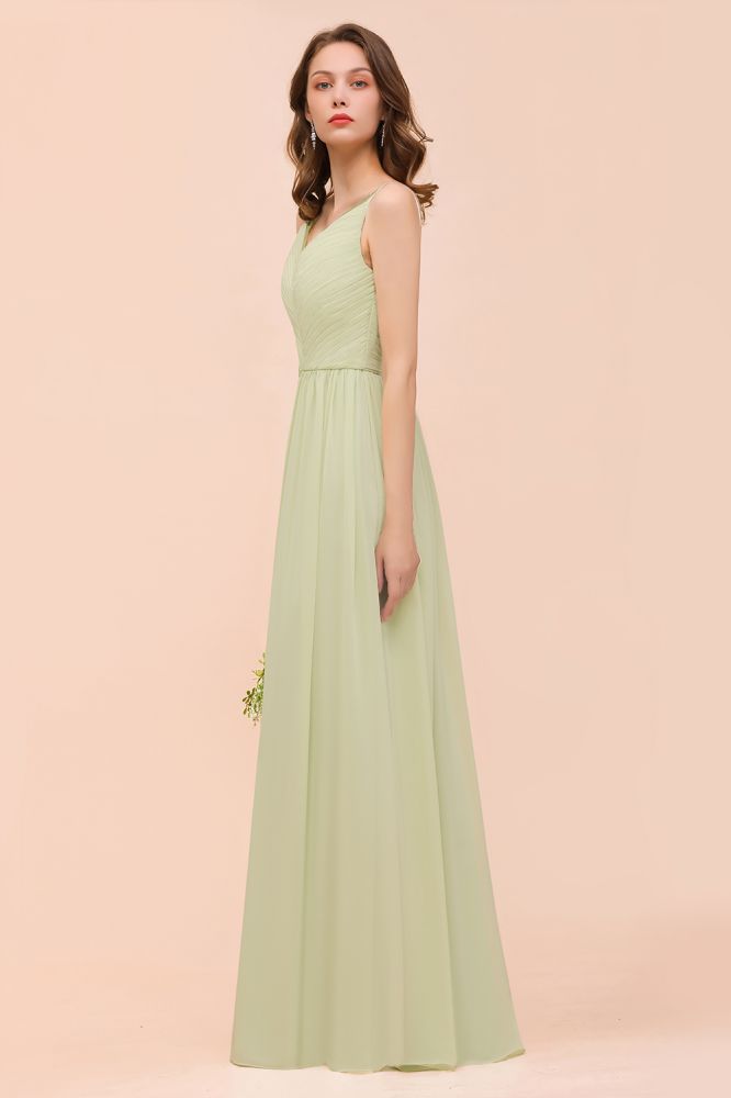 Vestido de dama de honor color salvia sin espalda hasta el suelo Vestido de dama de honor primavera/verano