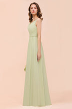 Vestido de dama de honor color salvia sin espalda hasta el suelo Vestido de dama de honor primavera/verano