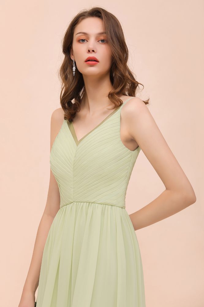 Vestido de dama de honor color salvia sin espalda hasta el suelo Vestido de dama de honor primavera/verano