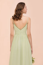 Vestido de dama de honor color salvia sin espalda hasta el suelo Vestido de dama de honor primavera/verano