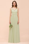 Vestido de dama de honor color salvia sin espalda hasta el suelo Vestido de dama de honor primavera/verano