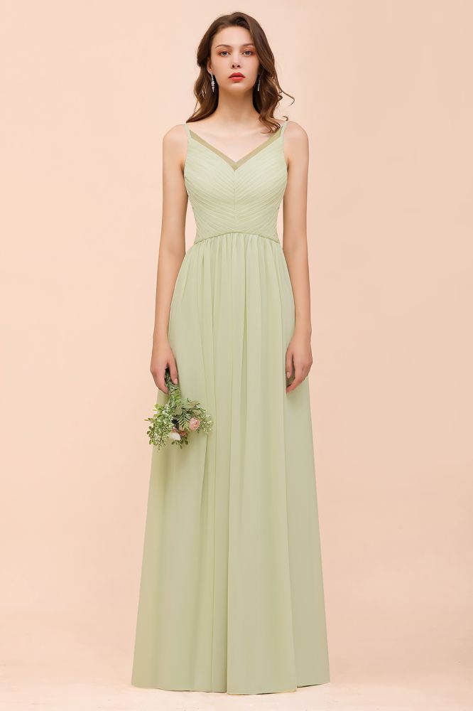 Vestido de dama de honor color salvia sin espalda hasta el suelo Vestido de dama de honor primavera/verano