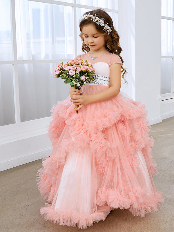 Duchesse-Linie/Princess-Linie Tüll Bodenlang Blumenmädchenkleid 