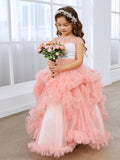 Duchesse-Linie/Princess-Linie Tüll Bodenlang Blumenmädchenkleid 