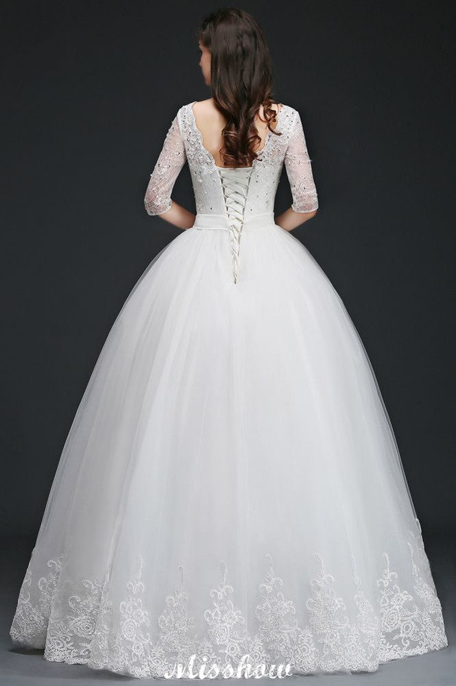 Vestidos de novia glamorosos de tul hasta el suelo con encaje
