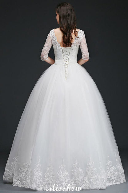 Ballkleid Bodenlang Tüll Glamouröse Brautkleider mit Spitze