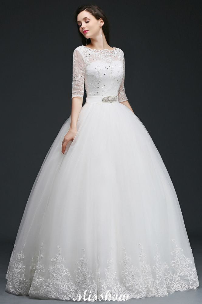 Vestidos de novia glamorosos de tul hasta el suelo con encaje