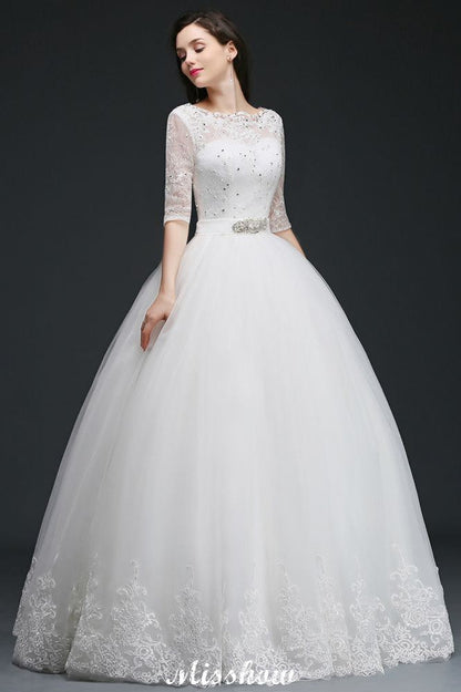 Ballkleid Bodenlang Tüll Glamouröse Brautkleider mit Spitze