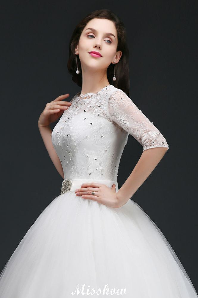 Vestidos de novia glamorosos de tul hasta el suelo con encaje