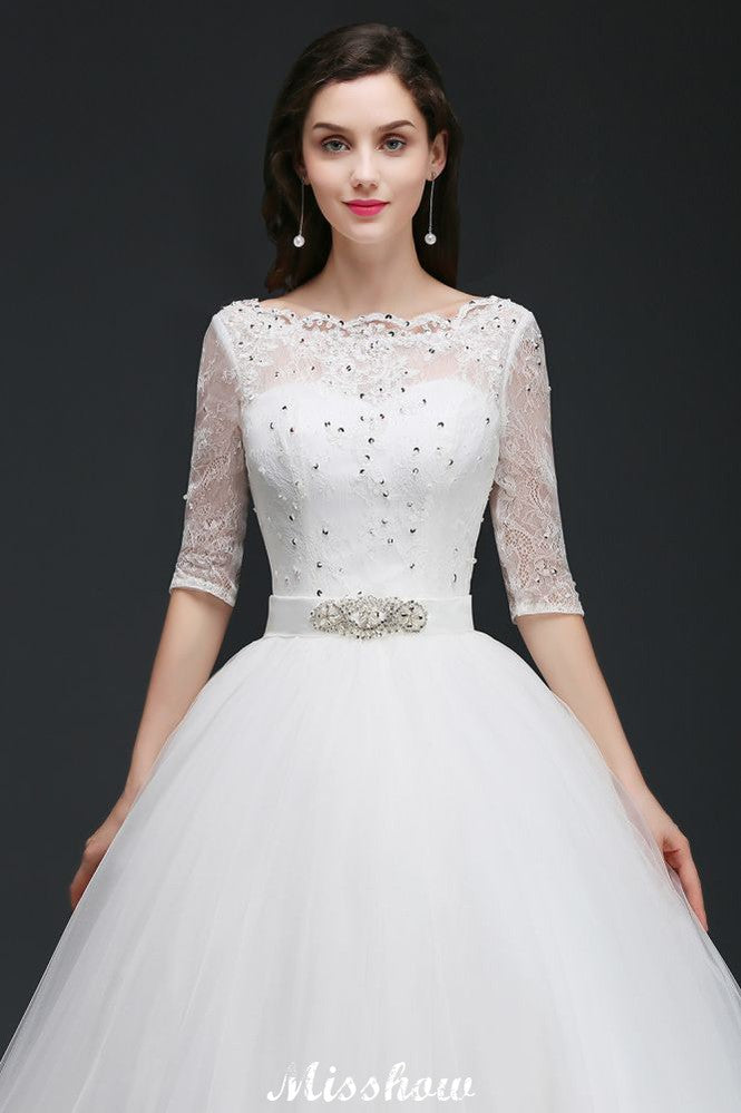 Ballkleid Bodenlang Tüll Glamouröse Brautkleider mit Spitze